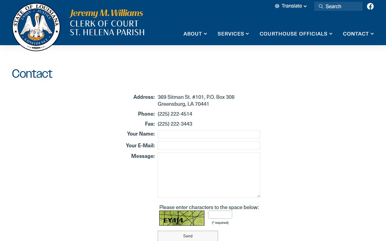 St. Helena Parish Clerk of Court contact form for records requests