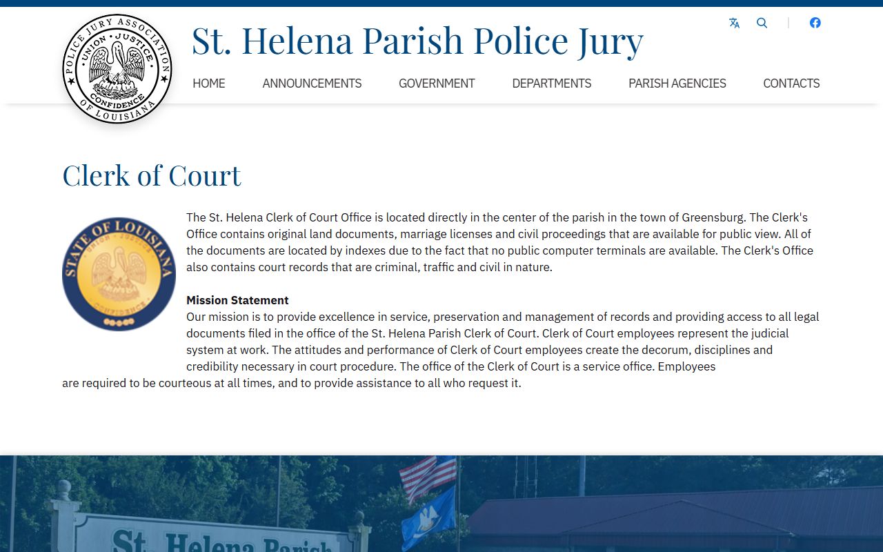 St. Helena Parish Clerk of Court parish records and index access