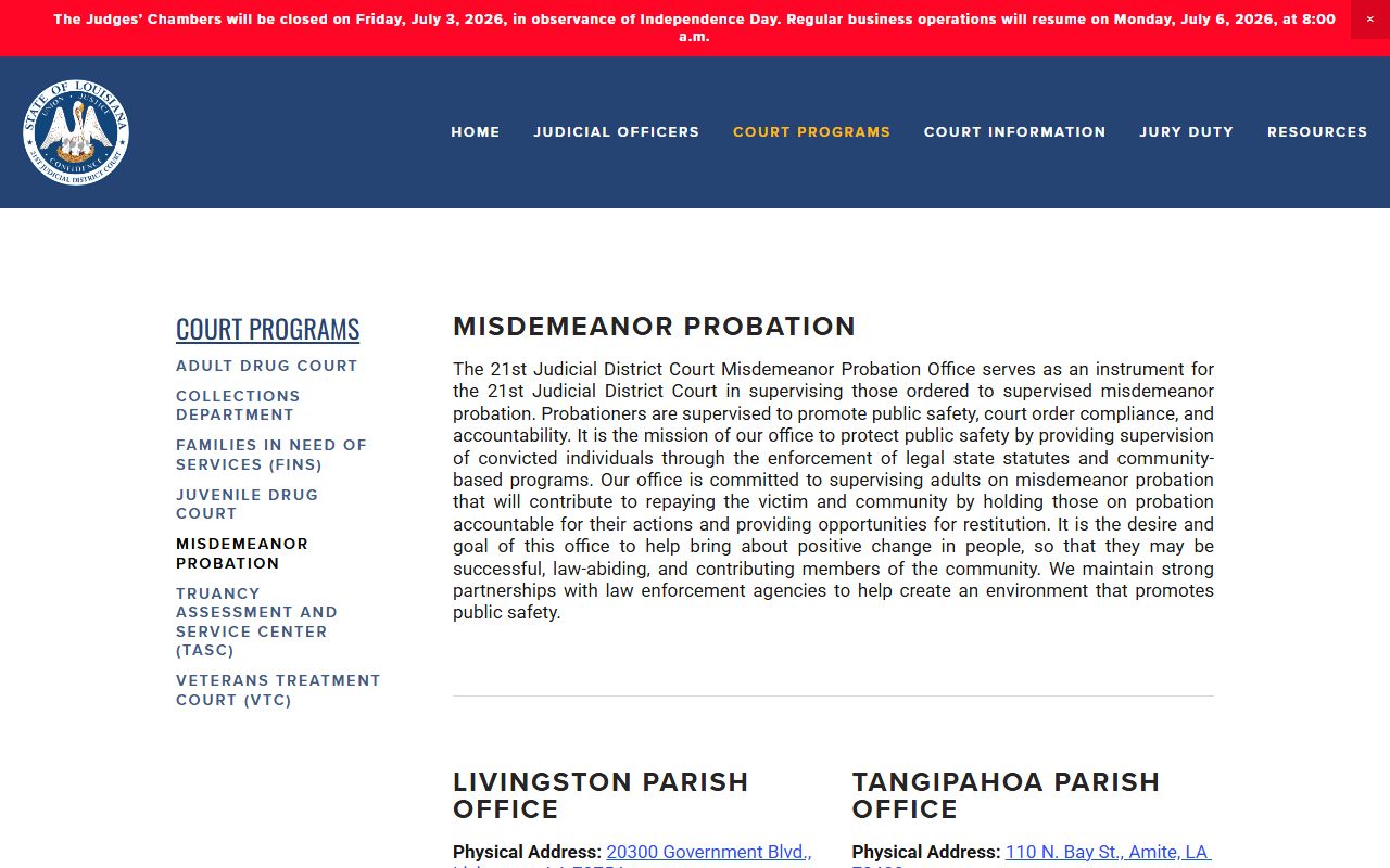 St. Helena Parish arrest records and court charges misdemeanor probation