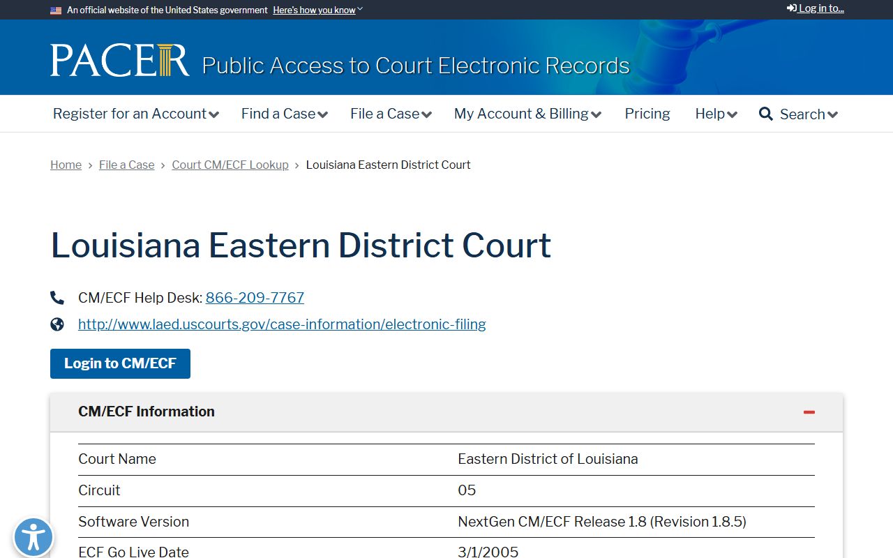 St. Helena Parish court dockets PACER Eastern District of Louisiana lookup