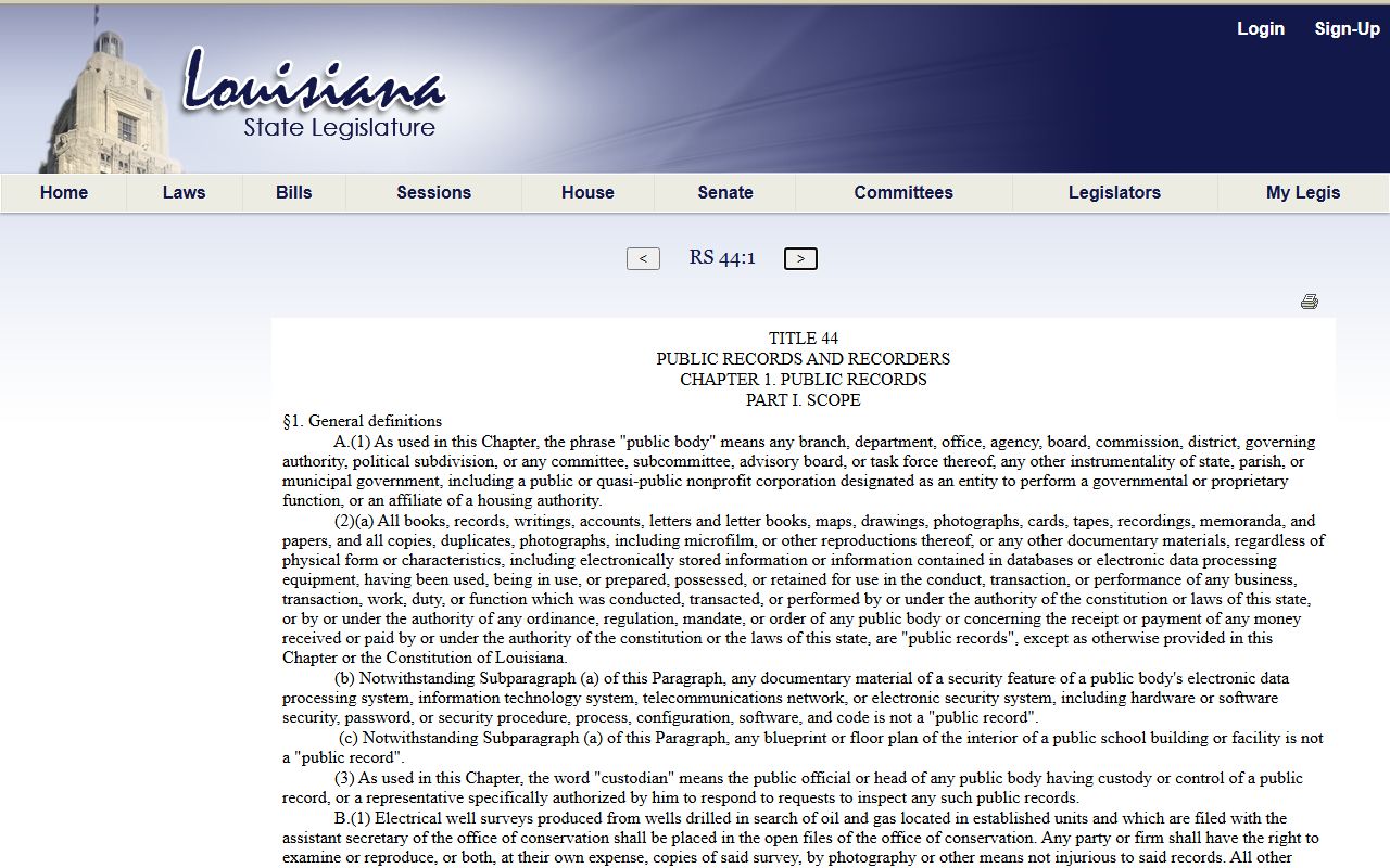 St. Helena Parish court records Louisiana public records law definition