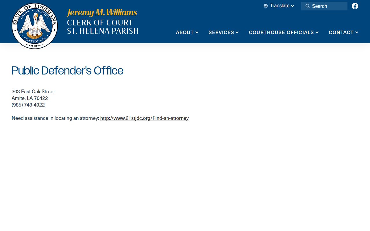 St. Helena Parish criminal court records Clerk public defender page