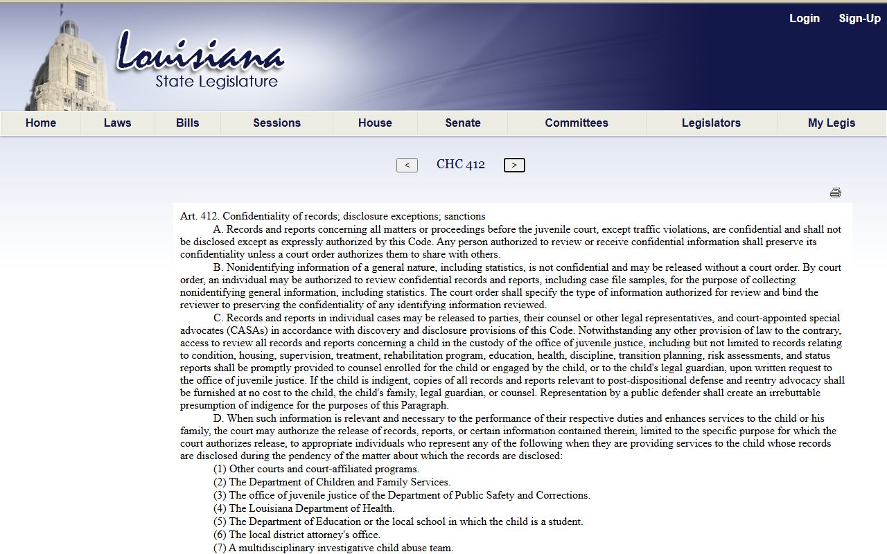 St. Helena Parish criminal court records Louisiana juvenile confidentiality article