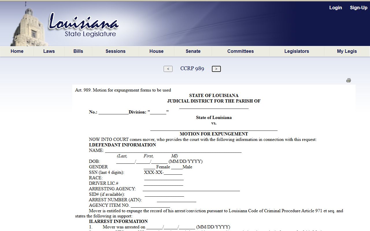 St. Helena Parish criminal court records Louisiana expungement article reference