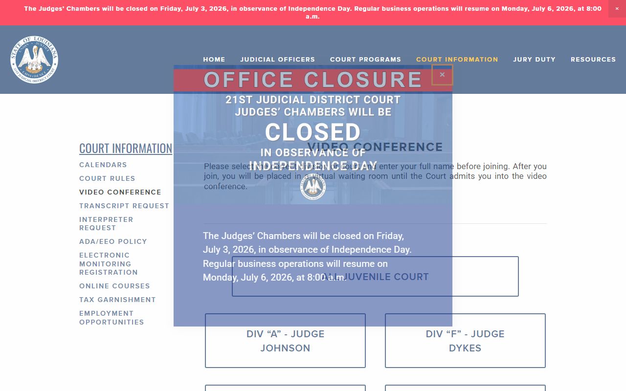 St. Helena Parish District Court video conference access