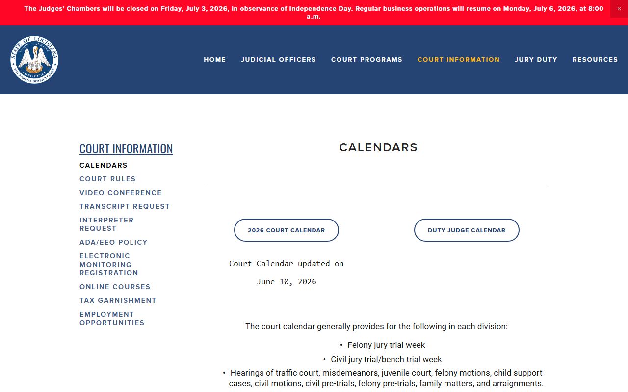 St. Helena Parish District Court records 21st JDC calendars
