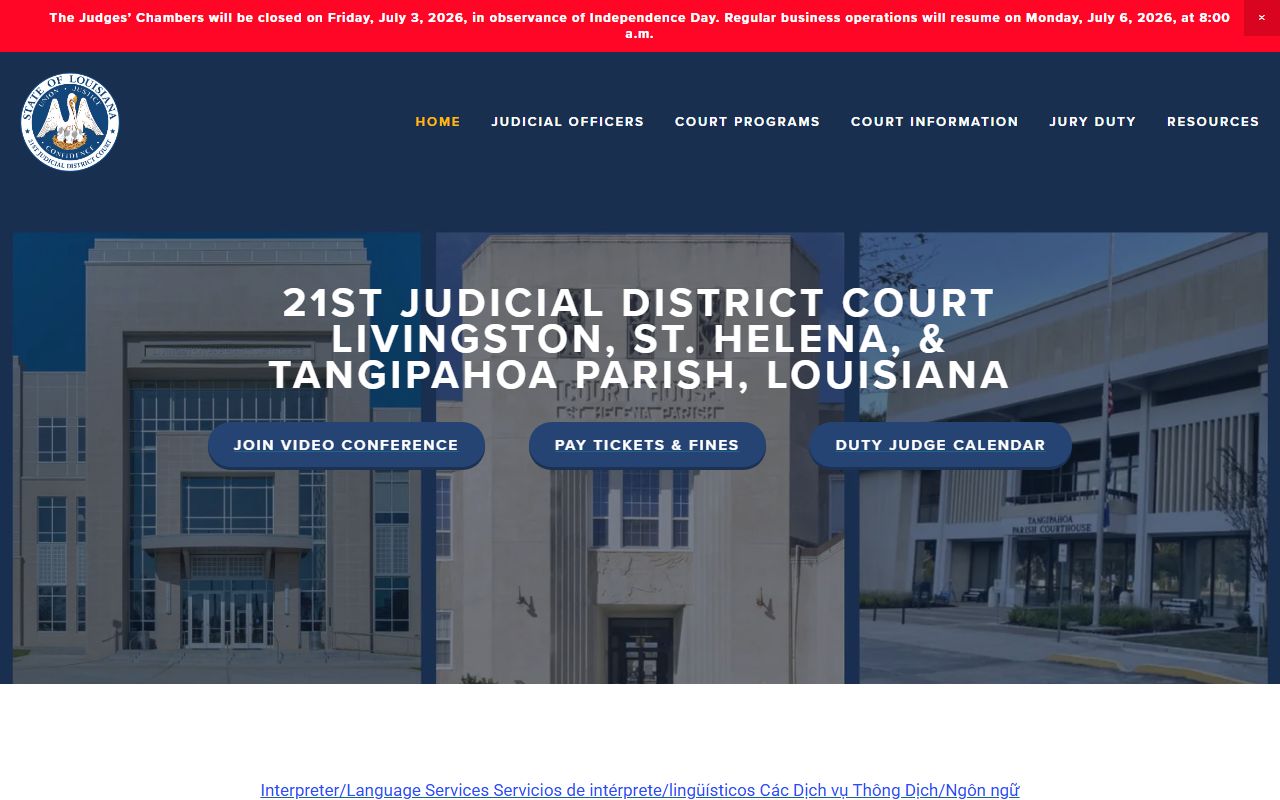 St. Helena Parish court records 21st Judicial District Court homepage
