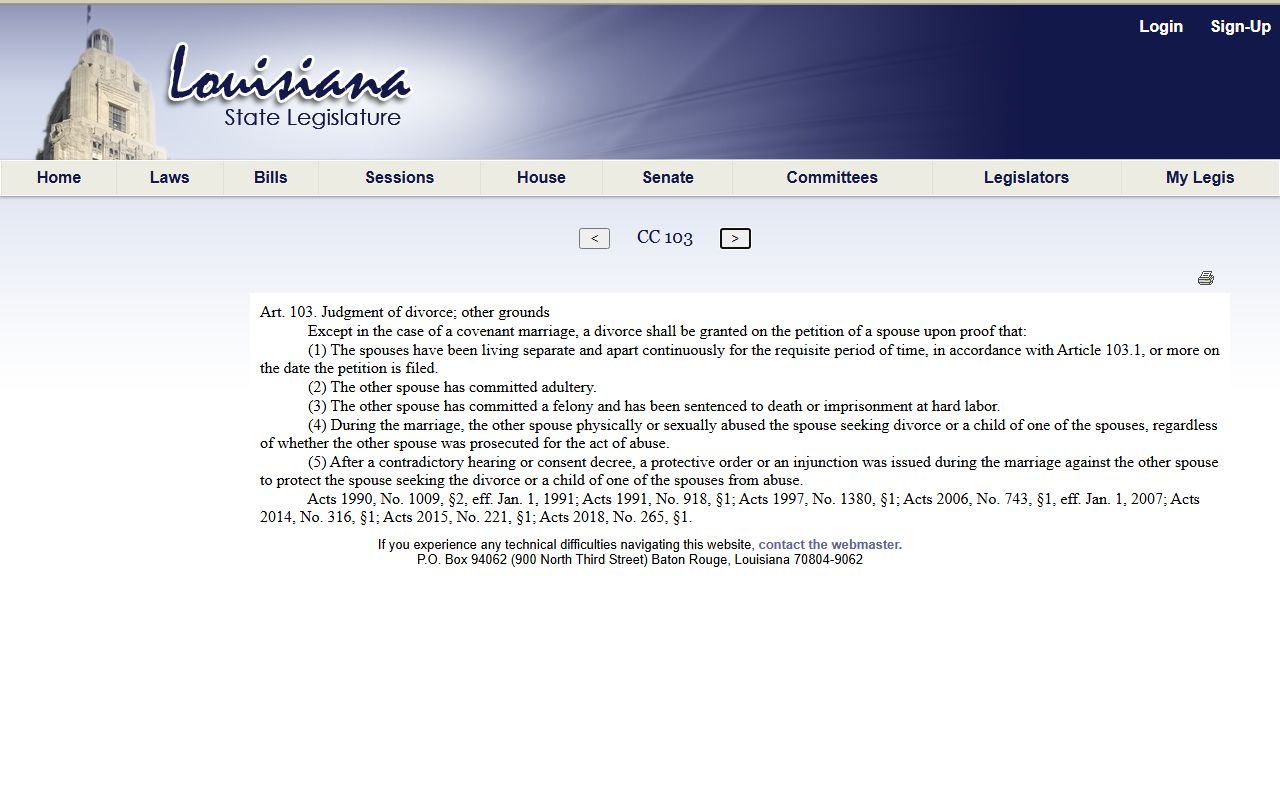 St. Helena Parish divorce records Louisiana Civil Code divorce grounds