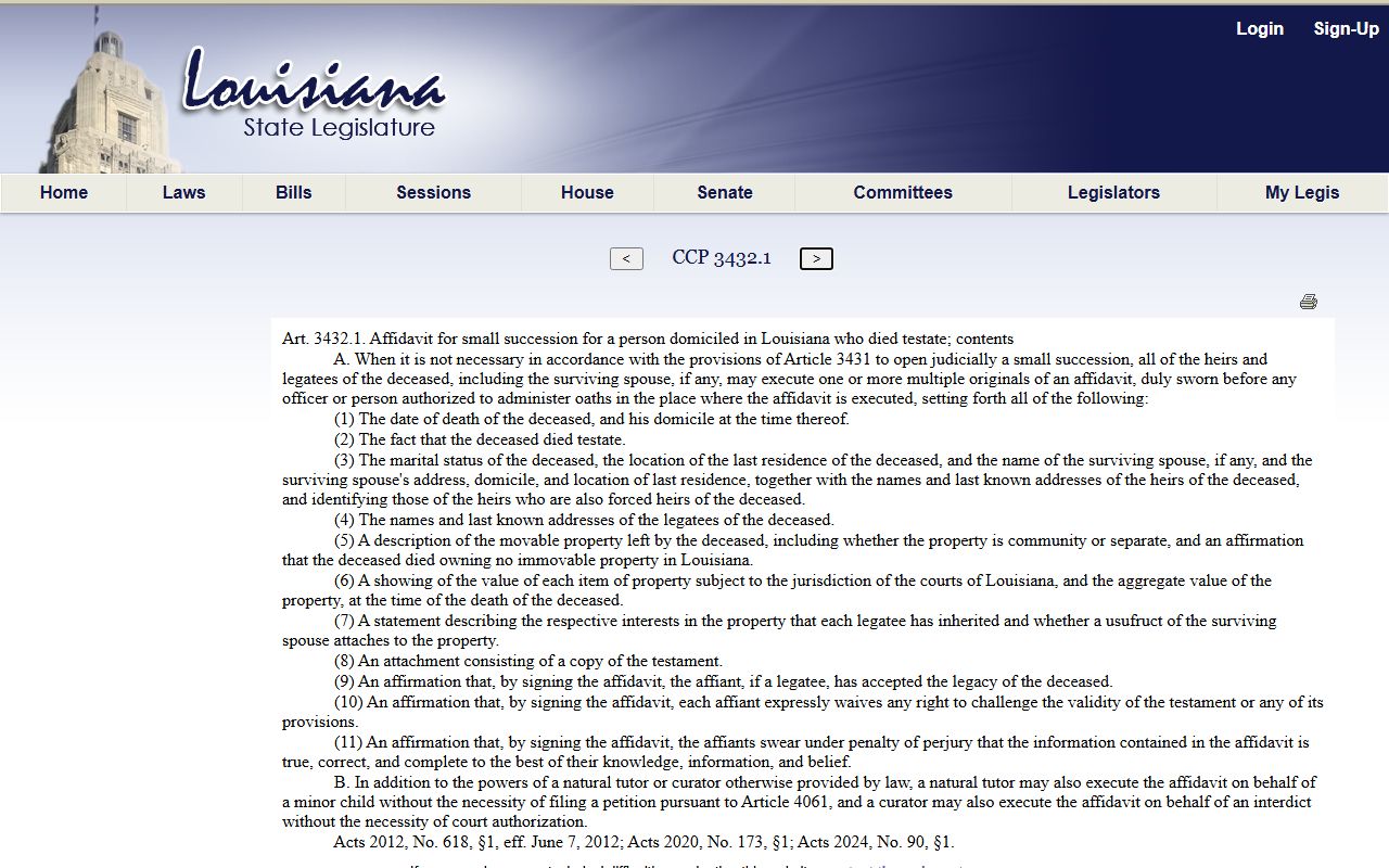 St. Helena Parish probate records testate small succession affidavit
