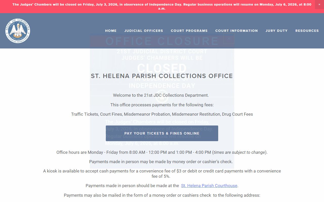 St. Helena Parish traffic court records 21st JDC collections