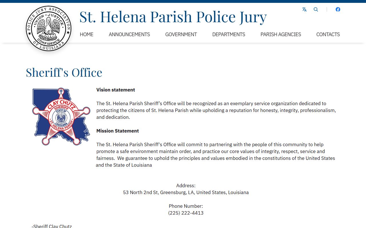 St. Helena Parish warrant records Sheriff page