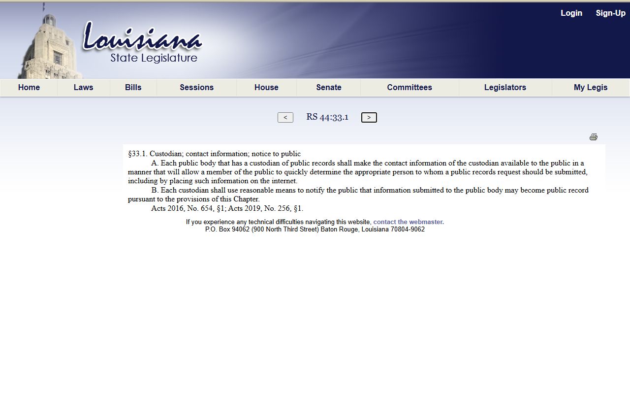 St. Helena Parish warrant records public records custodian statute